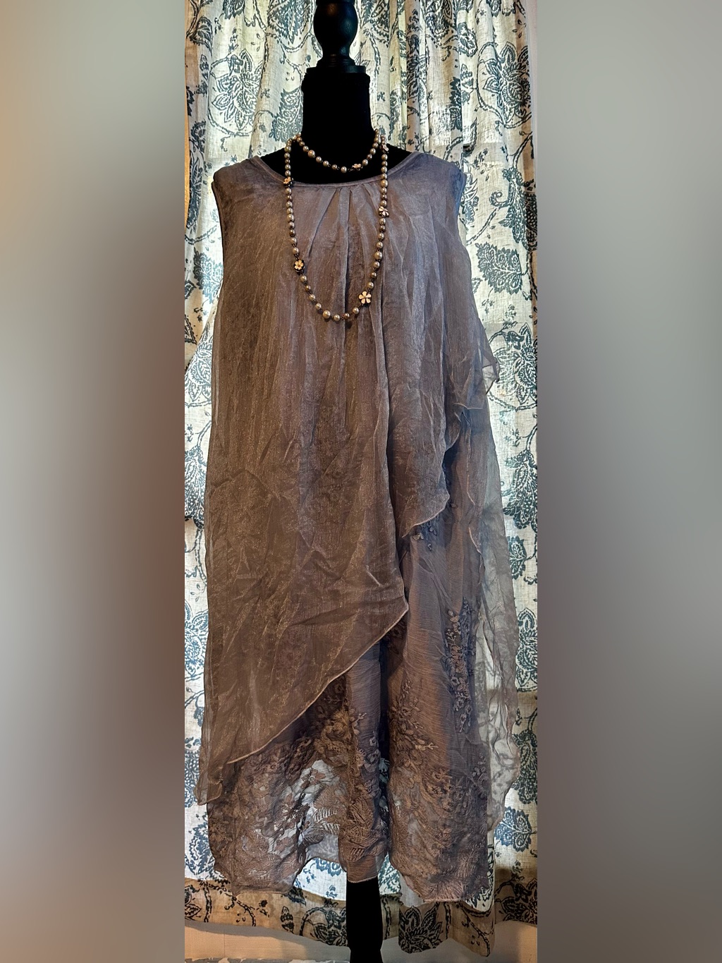 Simply Couture Silver Blue Asymmetrical Chiffon Overlay Dress